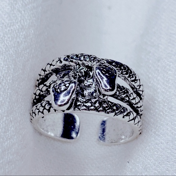 Unisex Men 2 Snake Heads Silver Plated Ring - Picture 6 of 11